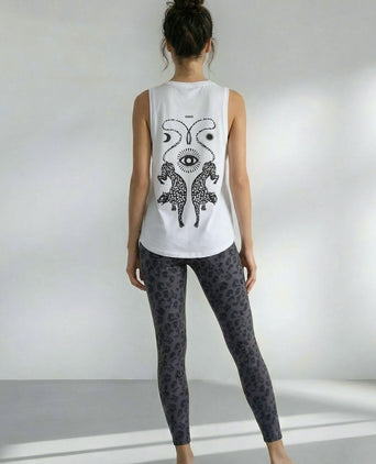 Yoga Athletic Tank 2.0 Cosmic Leopard Bio Baumwolle Tencel™ Tara - weiß | color:weiss | yoga damen athletic tank tara | bio baumwolle tencel | tank top cosmic leopard | yoga damen tank top nachhaltig