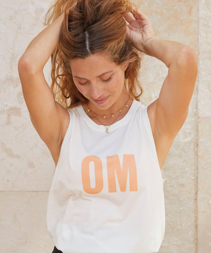 Yoga Athletic Tank OM Organic Cotton Tencel™ Tara - white | color:weiß | Yoga Athletic Tank OM Bio Baumwolle Tencel™ Tara | OM print | yoga damen tank top nachhaltig