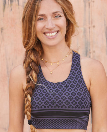 Yoga Bra Long Mosaic Tencel™ Organic Cotton Cali - blue | color:blau | yoga damen mosaik long bh cali | tencel bio baumwolle | bra mosaik print | yoga damen bh nachhaltig