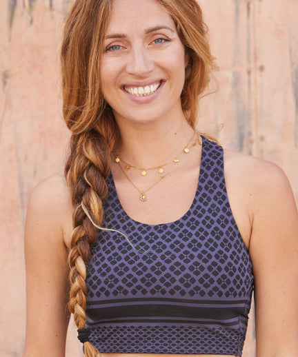 Yoga Bra Long Mosaic Tencel™ Organic Cotton Cali - blue | color:blau | yoga damen mosaik long bh cali | tencel bio baumwolle | bra mosaik print | yoga damen bh nachhaltig