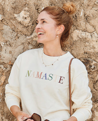 Yoga Boxy Sweater Namaste organic cotton Philia - white | color:weiß | yoga damen boxy sweatshirt namaste philia | bio baumwolle | sweatshirt namaste stick | yoga damen pullover nachhaltig