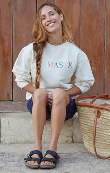 Yoga Boxy Sweater Namaste organic cotton Philia - white | color:weiß | yoga damen boxy sweatshirt namaste philia | bio baumwolle | sweatshirt namaste stick | yoga damen pullover nachhaltig