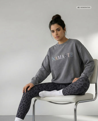 Yoga Boxy Sweater Vintage Namaste Bio Baumwolle Philia - grau Yoga Boxy Sweater Vintage Namaste Bio Baumwolle Philia - grau – AI GENERATED / KI-GENERIERT