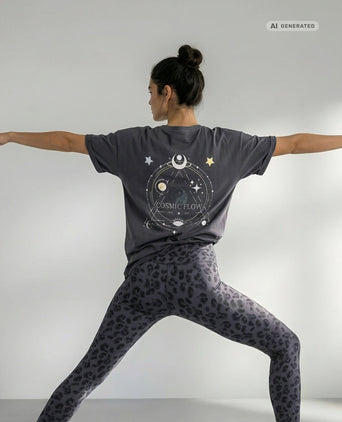 Yoga Boxy T-Shirt Cosmic Flow Bio Baumwolle Tencel™ Sora - grau Yoga Boxy T-Shirt Cosmic Flow Bio Baumwolle Tencel™ Sora - grau – AI GENERATED / KI-GENERIERT