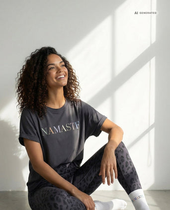 Yoga Boxy T-Shirt Namaste Bio Baumwolle Tencel™ Sora - grau Yoga Boxy T-Shirt Namaste Bio Baumwolle Tencel™ Sora - grau – AI GENERATED / KI-GENERIERT
