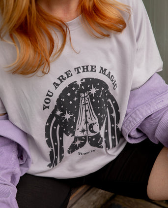 Yoga Boxy T-Shirt You Are The Magic by Nuri Rodríguez Organic Cotton Tencel™ Sora - purple | color:lila | yoga damen boxy t-shirt sora 108 | bio baumwolle tencel | t-shirt 108 nuri rodríguez you are the magic | yoga damen t-shirt nachhaltig