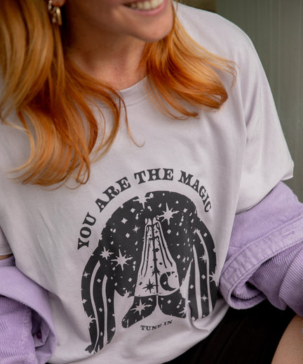 Yoga Boxy T-Shirt You Are The Magic by Nuri Rodríguez Bio Baumwolle Tencel™ Sora - lila | color:lila | yoga damen boxy t-shirt sora 108 | bio baumwolle tencel | t-shirt 108 nuri rodríguez you are the magic | yoga damen t-shirt nachhaltig