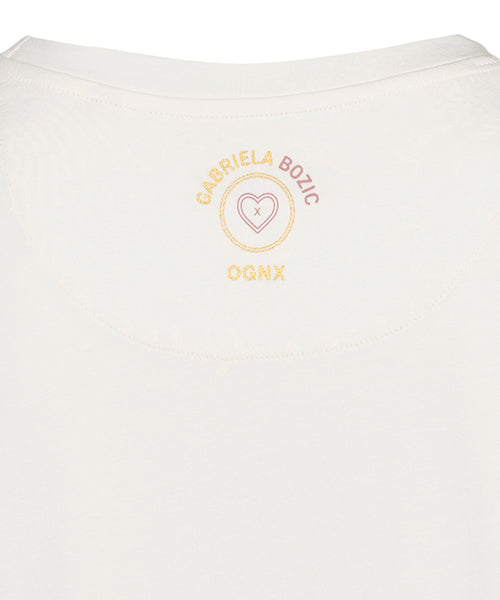 | color:weiß | yoga damen boxy t-shirt sora 108 | bio baumwolle tencel | t-shirt 108 gabriela bozic spiritual chakras gold | yoga damen t-shirt nachhaltig
