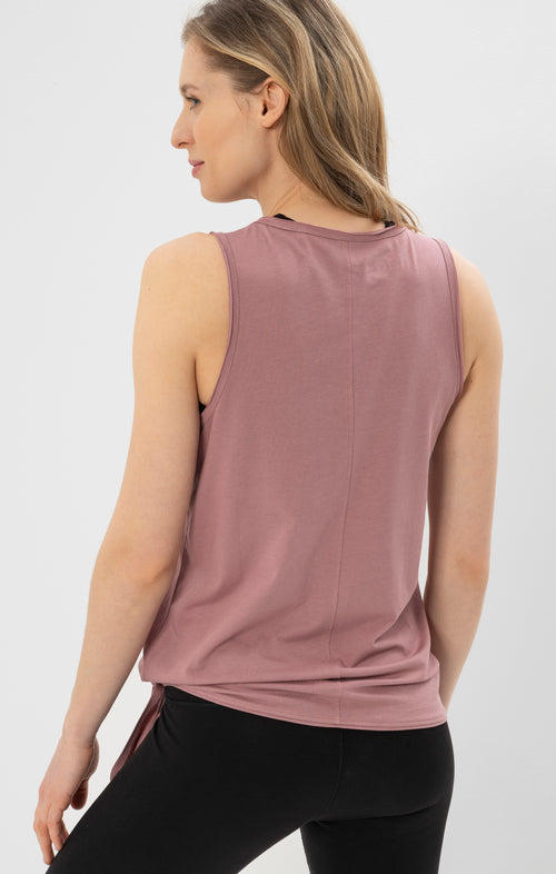 | color:rosa | yoga damen loose knoten tank top tari | bio baumwolle tencel | top moon knoten | yoga damen tank top nachhaltig