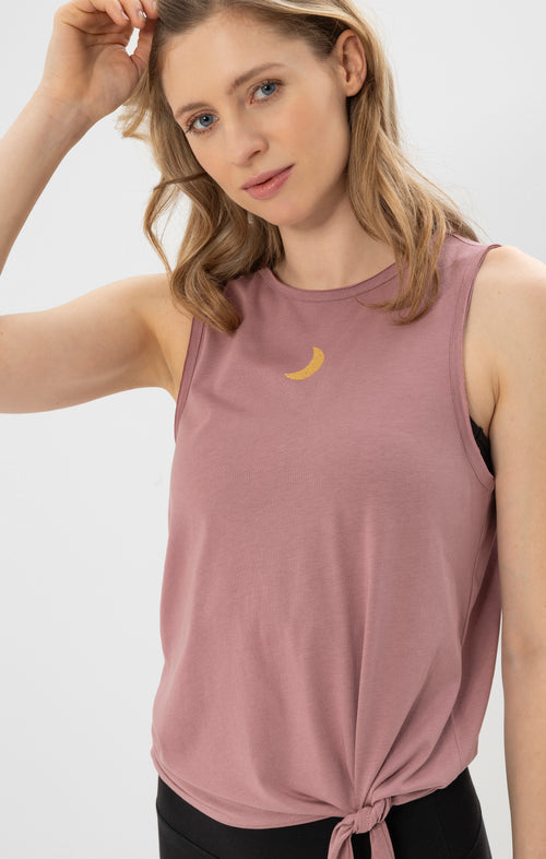 | color:rosa | yoga damen loose knoten tank top tari | bio baumwolle tencel | top moon knoten | yoga damen tank top nachhaltig
