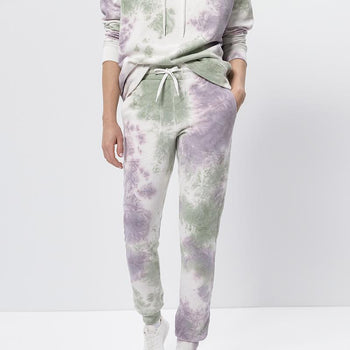 Jog Pants Batik Bio Baumwolle - weiss | color:grün |batik hose weiss grün
