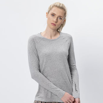 Basic Longsleeve Namaste Bio Baumwolle Polyester ♻️ - grau | color:grau |yoga longsleeve namaste grau |yoga kleidung