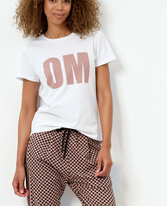 Loose T-Shirt OM organic cotton - pink | color:rosa |yoga t-shirt OM weiß mit rosa print