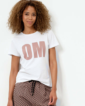 Loose T-Shirt OM Bio Baumwolle - rosa | color:rosa |yoga t-shirt OM weiß mit rosa print