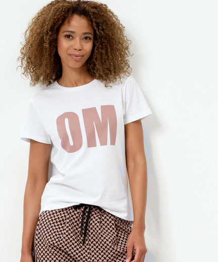 Loose T-Shirt OM Bio Baumwolle - rosa | color:rosa |yoga t-shirt OM weiß mit rosa print