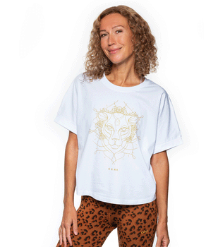 Boxy T-Shirt Leopard by Ranja Weis - white | color:weiß |yoga t-shirt ranja weis yoga |t-shirt leopard