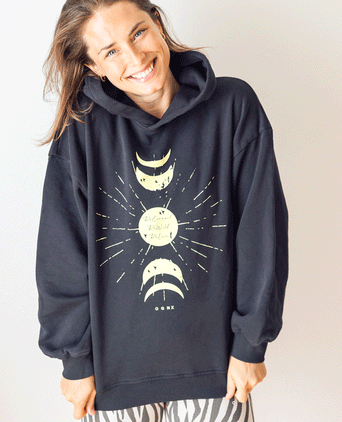 Boxy Hoodie ReConnect by Sinah Diepold - Kale & Cake - schwarz | color:schwarz |yoga hoodie sinah diepold kale&cake |hoodie mond sonne