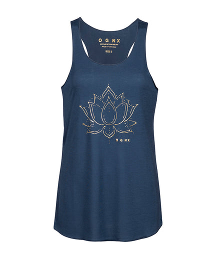 Loose Tank Lotus Flower Tencel™ - blue | color:blau |yoga tank lotus flower tencel |yoga kleidung