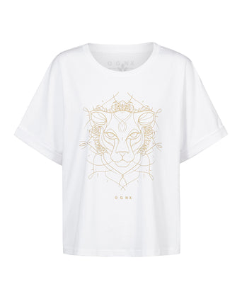 Boxy T-Shirt Leopard by Ranja Weis - white | color:weiß |yoga t-shirt ranja weis yoga |t-shirt leopard