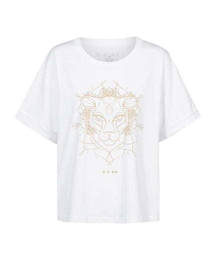 Boxy T-Shirt Leopard by Ranja Weis - white | color:weiß |yoga t-shirt ranja weis yoga |t-shirt leopard