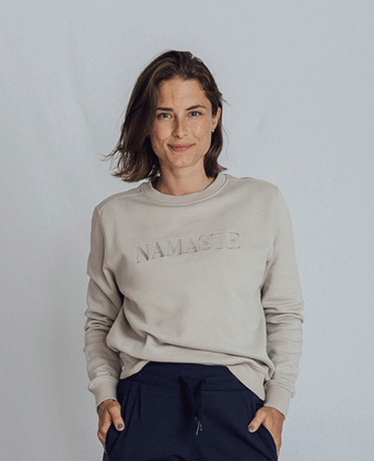 Sweater Namaste Vintage Look Bio Baumwolle - weiss | color:weiß |yoga sweater namaste weiß |bio baumwolle