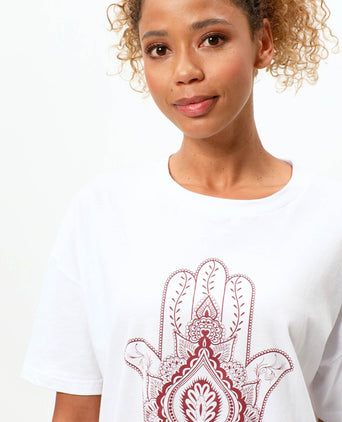 Soft Boyfriend T-Shirt Hamsa Bio Baumwolle - weiß | color:weiß |yoga tshirt hamsa hand weiß bio baumwolle