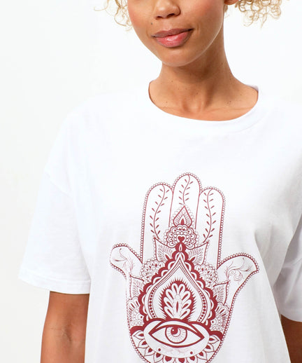 Soft Boyfriend T-Shirt Hamsa organic cotton - white | color:weiß |yoga tshirt hamsa hand weiß bio baumwolle