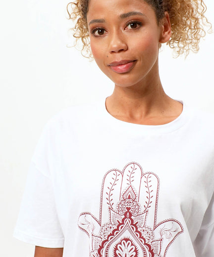 Soft Boyfriend T-Shirt Hamsa Bio Baumwolle - weiß | color:weiß |yoga tshirt hamsa hand weiß bio baumwolle