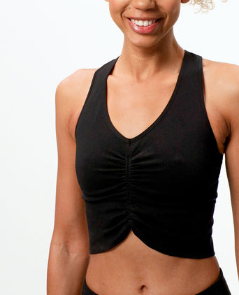Yoga bra cropped - medium support - polyester ♻️ - black | color:schwarz |yoga bh schwarz mittlerer halt