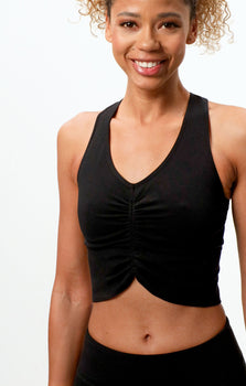 Yoga bra cropped - medium support - polyester ♻️ - black | color:schwarz |yoga bh schwarz mittlerer halt