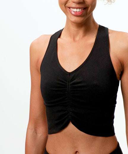 Yoga bra cropped - medium support - polyester ♻️ - black | color:schwarz |yoga bh schwarz mittlerer halt