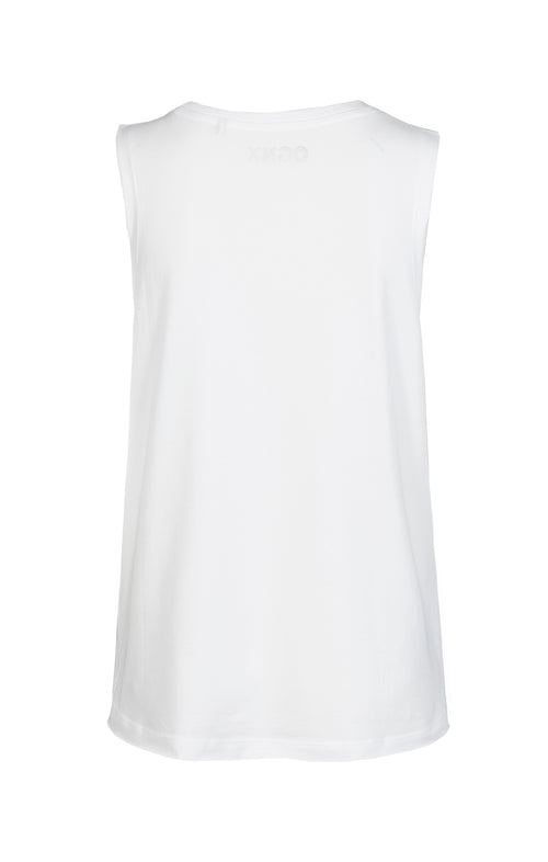 | color:weiß | Yoga Athletic Tank OM Bio Baumwolle Tencel™ Tara | OM print | yoga damen tank top nachhaltig
