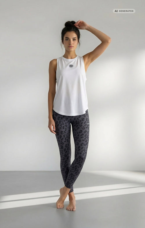 Yoga Athletic Tank 2.0 Cosmic Leopard Bio Baumwolle Tencel™ Tara - weiß – AI GENERATED / KI-GENERIERT