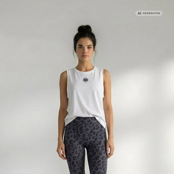 Yoga Athletic Tank 2.0 Cosmic Leopard Bio Baumwolle Tencel™ Tara - weiß – AI GENERATED / KI-GENERIERT