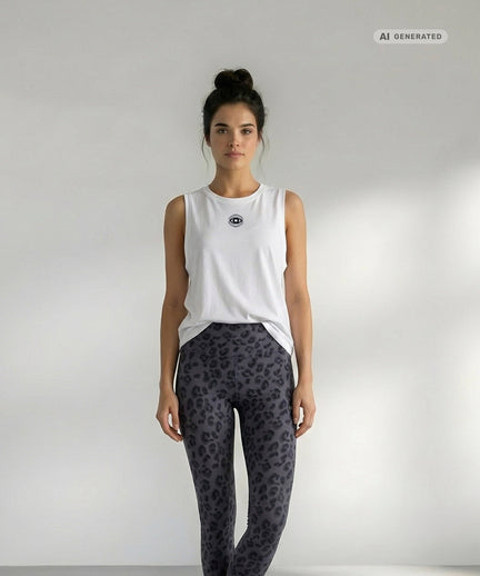 Yoga Athletic Tank 2.0 Cosmic Leopard Bio Baumwolle Tencel™ Tara - weiß – AI GENERATED / KI-GENERIERT
