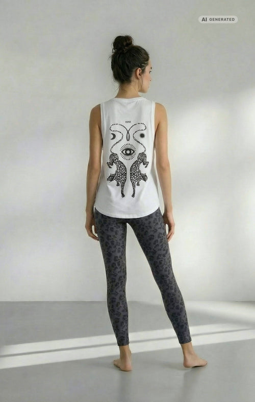 Yoga Athletic Tank 2.0 Cosmic Leopard Bio Baumwolle Tencel™ Tara - weiß – AI GENERATED / KI-GENERIERT