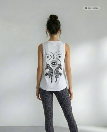 Yoga Athletic Tank 2.0 Cosmic Leopard Bio Baumwolle Tencel™ Tara - weiß – AI GENERATED / KI-GENERIERT