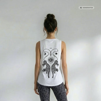 Yoga Athletic Tank 2.0 Cosmic Leopard Bio Baumwolle Tencel™ Tara - weiß – AI GENERATED / KI-GENERIERT