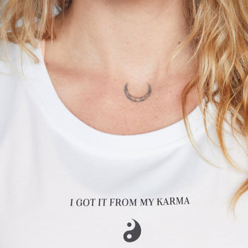 | color:weiß | Yoga Athletic Tank I Got It From My Karma by Angélique Poulain Bio Baumwolle Tencel™ Tara |108 print | yoga damen tank top nachhaltig