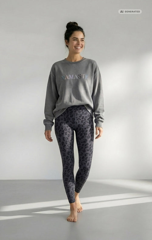 Yoga Boxy Sweater Vintage Namaste Bio Baumwolle Philia - grau – AI GENERATED / KI-GENERIERT