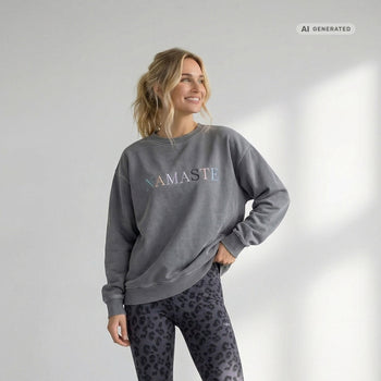 Yoga Boxy Sweater Vintage Namaste Bio Baumwolle Philia - grau – AI GENERATED / KI-GENERIERT