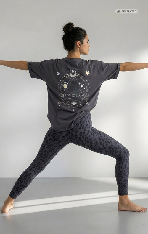 Yoga Boxy T-Shirt Cosmic Flow Bio Baumwolle Tencel™ Sora - grau – AI GENERATED / KI-GENERIERT