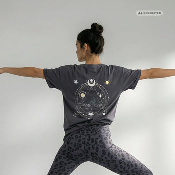 Yoga Boxy T-Shirt Cosmic Flow Bio Baumwolle Tencel™ Sora - grau – AI GENERATED / KI-GENERIERT