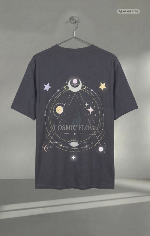 Yoga Boxy T-Shirt Cosmic Flow Bio Baumwolle Tencel™ Sora - grau – AI GENERATED / KI-GENERIERT
