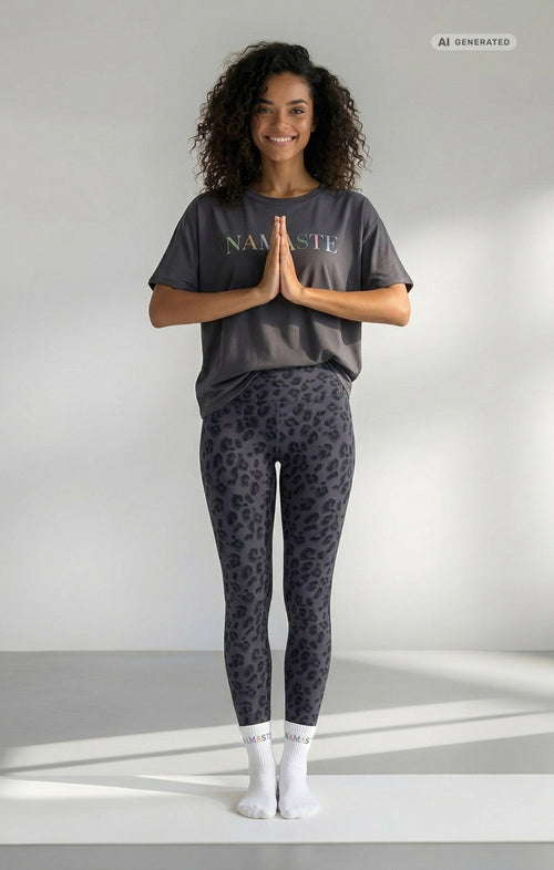 Yoga Boxy T-Shirt Namaste Bio Baumwolle Tencel™ Sora - grau – AI GENERATED / KI-GENERIERT