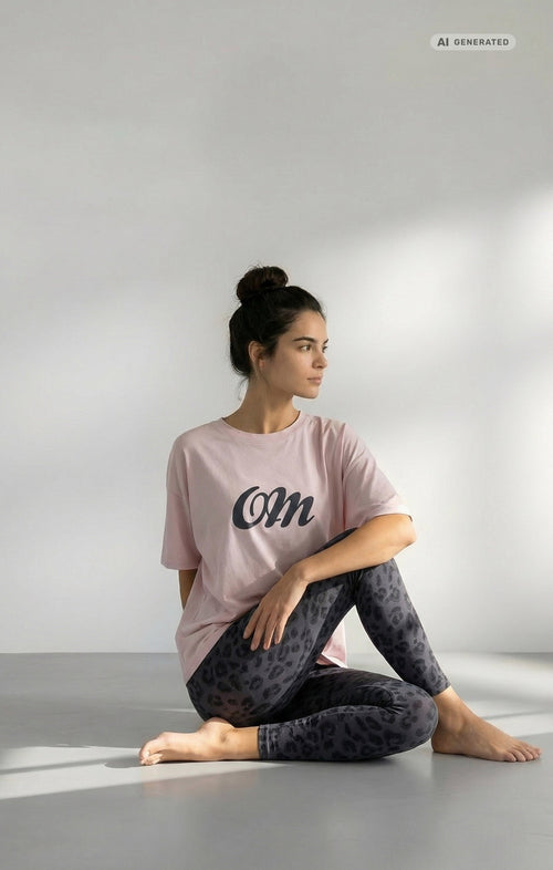 Yoga Boxy T-Shirt OM Bio Baumwolle Tencel™ Sora - rosa – AI GENERATED / KI-GENERIERT
