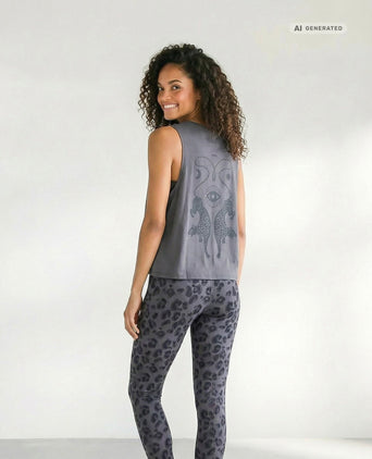 Yoga Boxy Tank Cosmic Leopard Bio Baumwolle Tencel™ Tula - grau – AI GENERATED / KI-GENERIERT