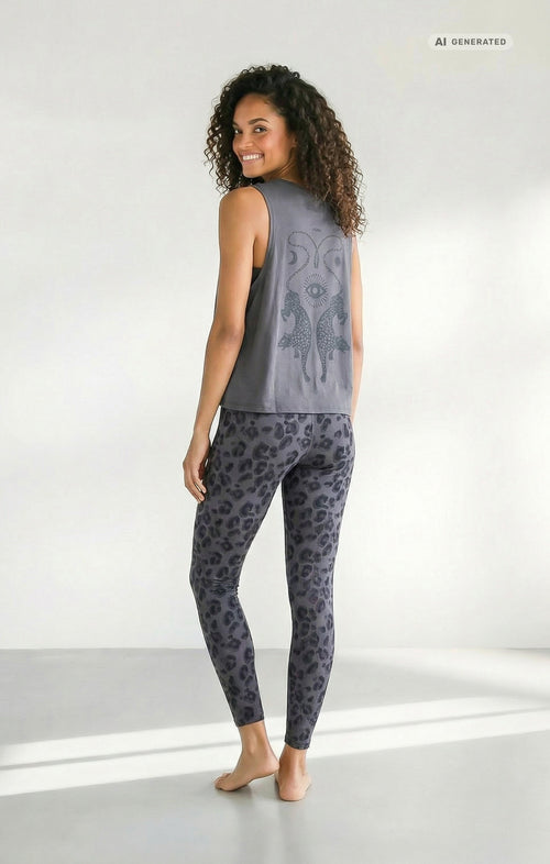 Yoga Boxy Tank Cosmic Leopard Bio Baumwolle Tencel™ Tula - grau – AI GENERATED / KI-GENERIERT