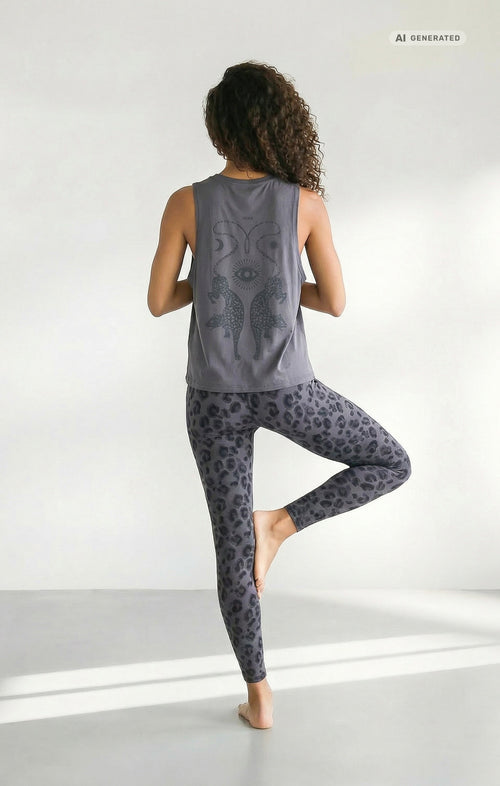 Yoga Boxy Tank Cosmic Leopard Bio Baumwolle Tencel™ Tula - grau – AI GENERATED / KI-GENERIERT