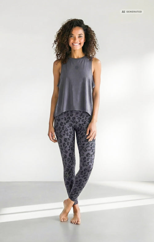 Yoga Boxy Tank Cosmic Leopard Bio Baumwolle Tencel™ Tula - grau – AI GENERATED / KI-GENERIERT